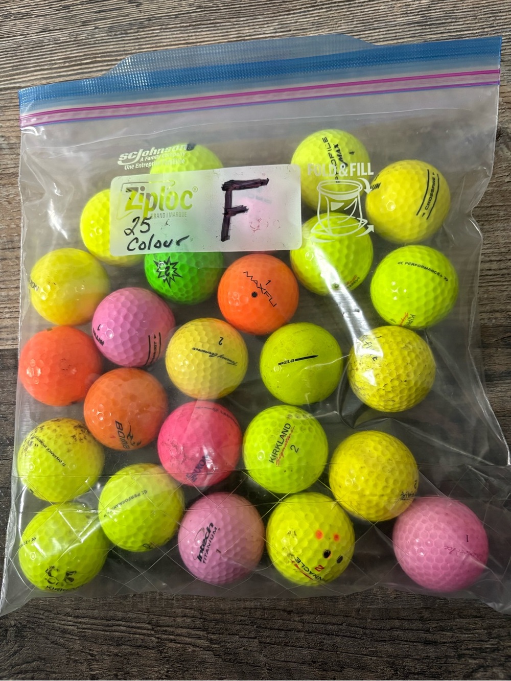 Assortment of 25 of ‘Experienced’ Colouful Golf Balls -  Bag ‘F’.